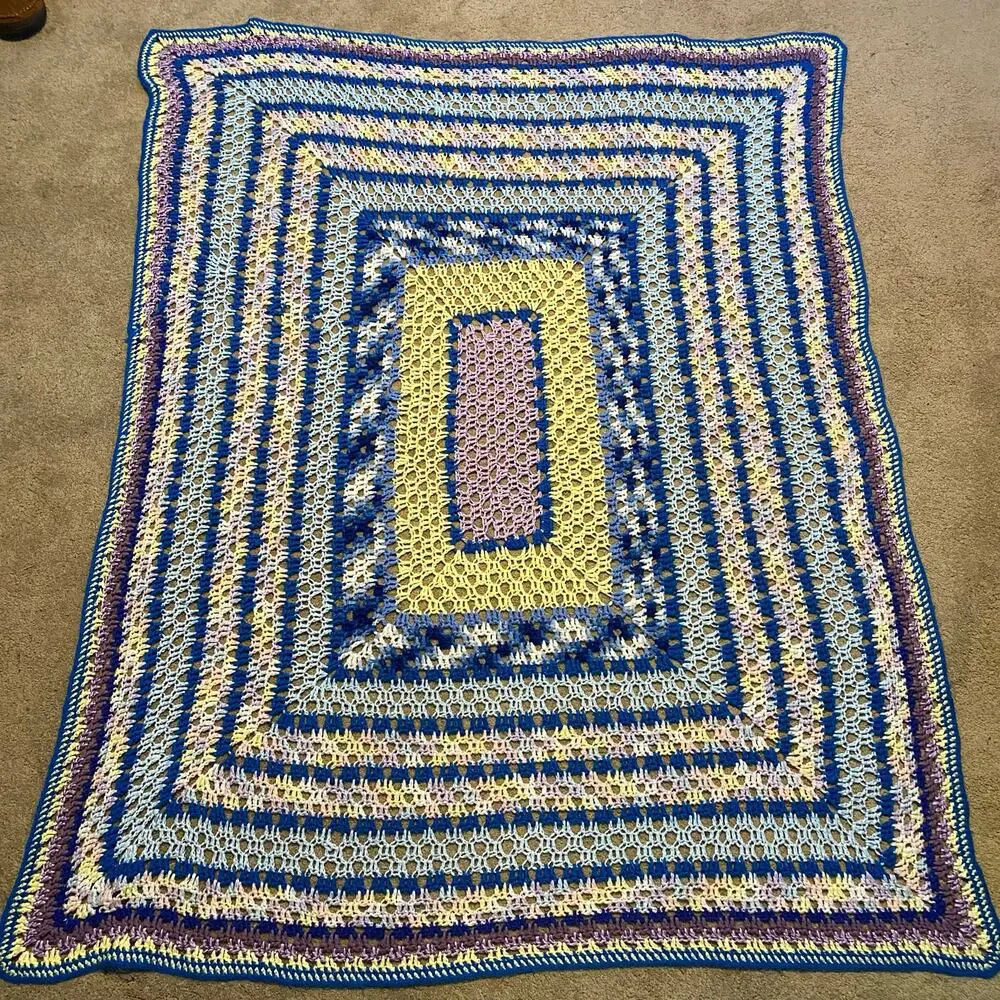 Vintage Handmade Crochet Granny Square Blanket Throw 56